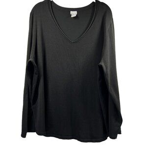 Chicos Women's Sweater Pullover XXL 2X Pullover Solid Black V Neck Long Sleeve
